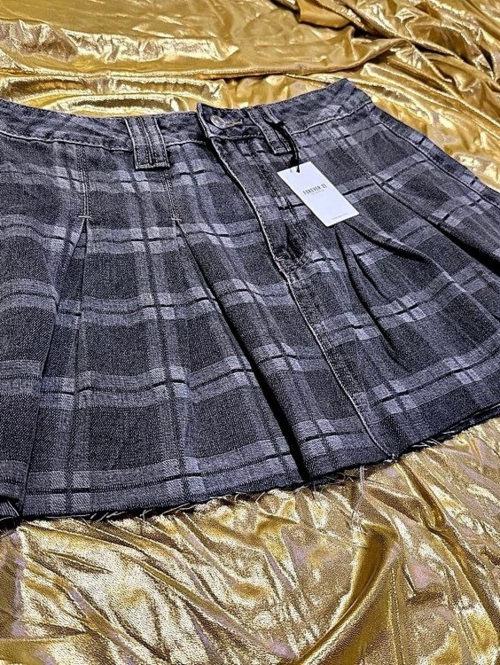 Disney Studios Costume Dept Forever 21 Jean Plaid Mini Skirt Gray & Black Size M